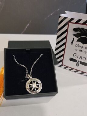 Graduation Silver Compass Star Pendant Necklace -"Go In The Direction Of Your Dr